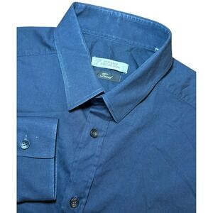 Versace Collection Trend Mens 16.5/42 Navy Blue Button Down Shirt Long Sleeve